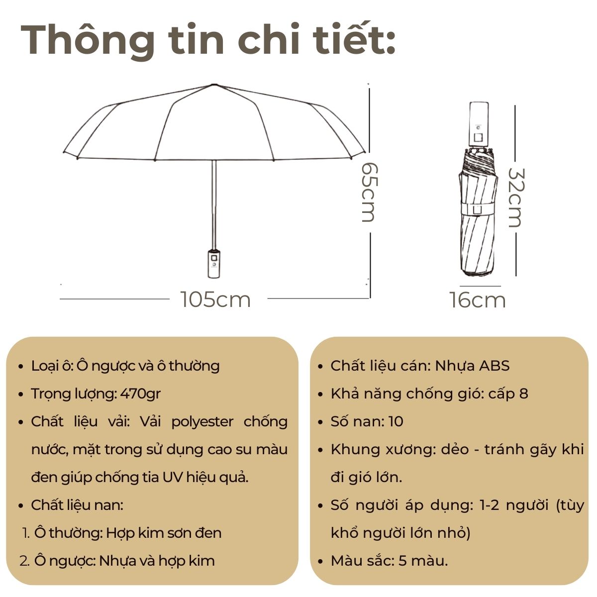 Ô tự động 2 chiều cao cấp DandiHome chống UV