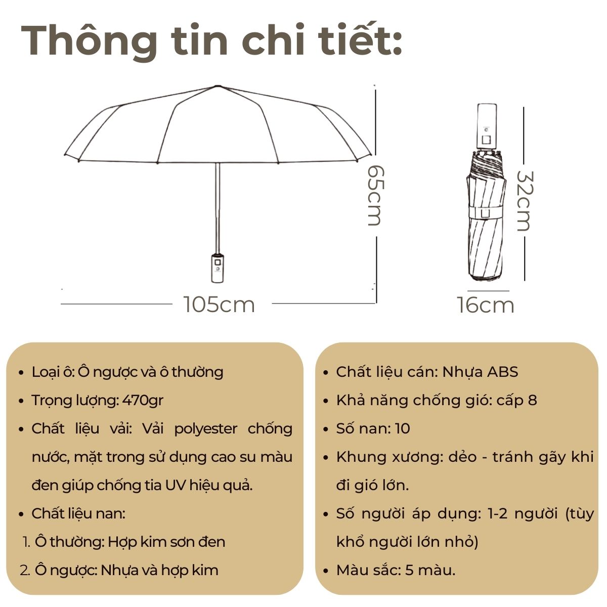 Ô (dù) tự động 2 chiều cao cấp DandiHome chống UV