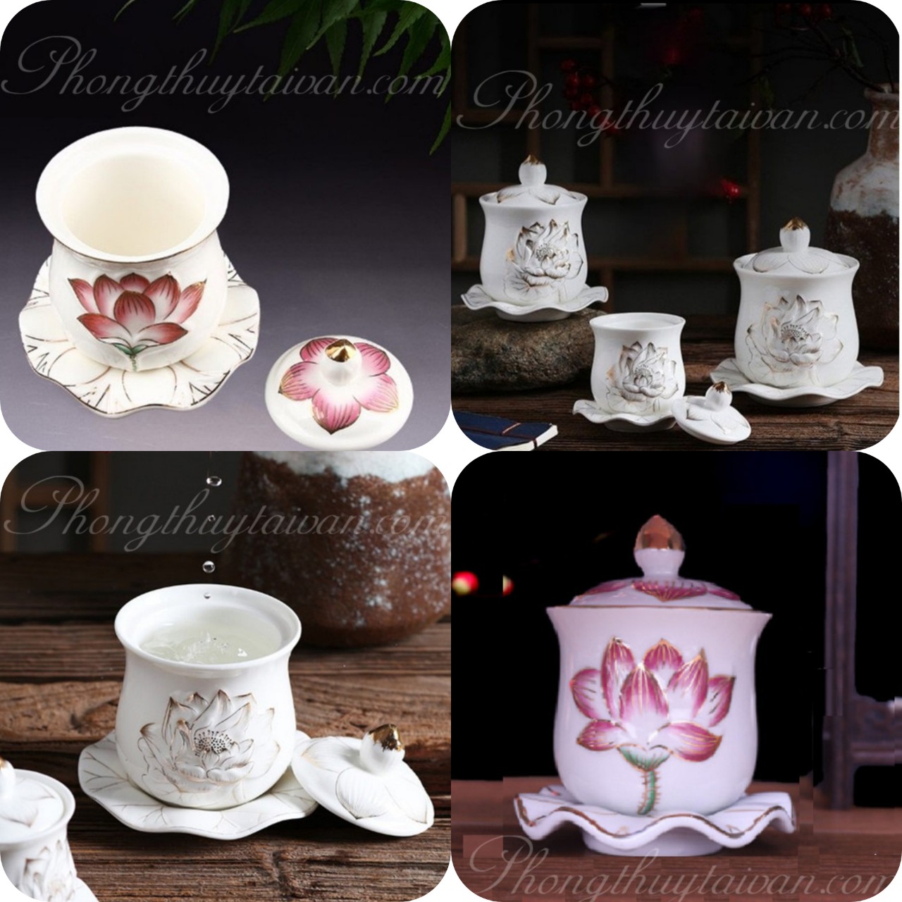 Ly chum nước bàn thờ Phật 8cm cao cấp HOA SEN