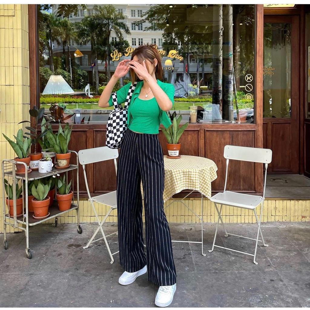 Set áo croptop sơ mi+ áo hai dây basic thun tăm gân mềm LOVI