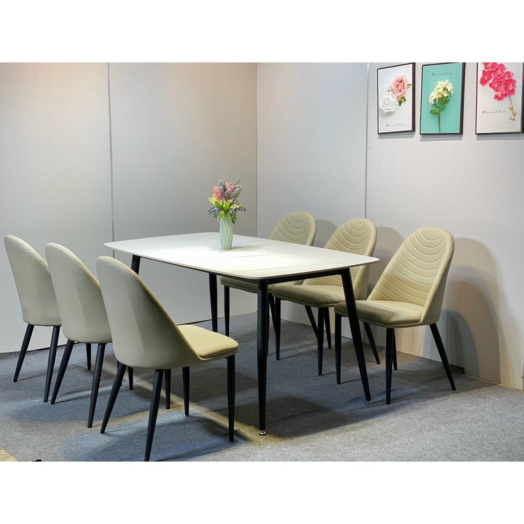 Bộ bàn ăn mặt đá phiến chân sắt sơn tĩnh điện kết hợp cùng ghế Leaf