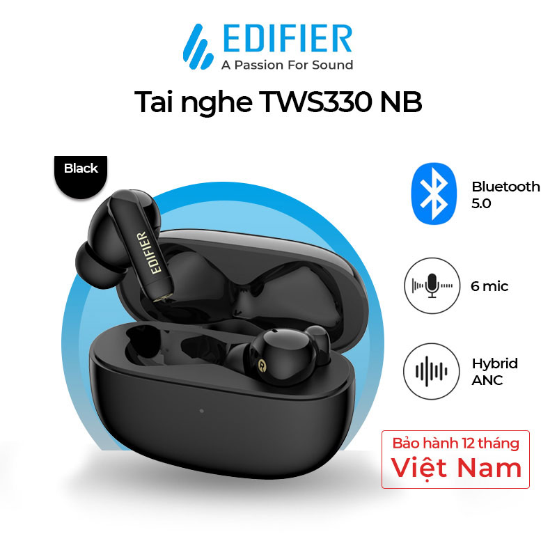 Tai nghe bluetooth Edifier TWS 330 NB Đàm thoại khử ồn ENC Chống ồn chủ động mức cao - Hàng chính hãng