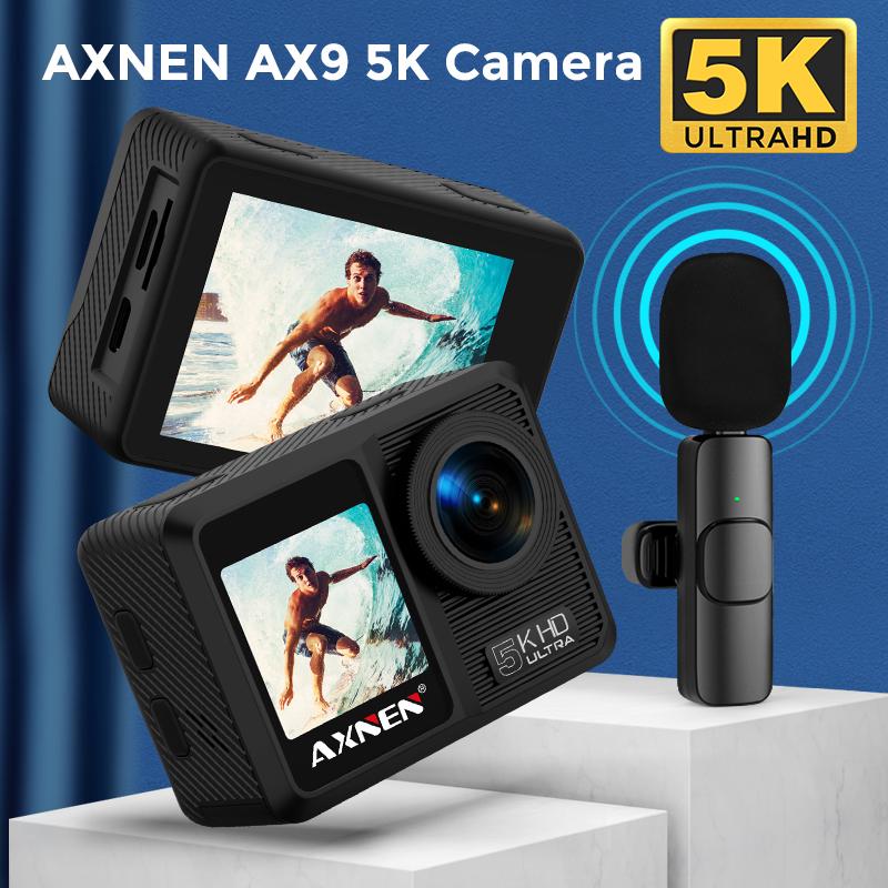 Camera thể thao AX9 5K gốc 4K 60fps Máy ảnh hành động video EIS 24MP, với Micrô không dây điều khiển điều khiển từ xa