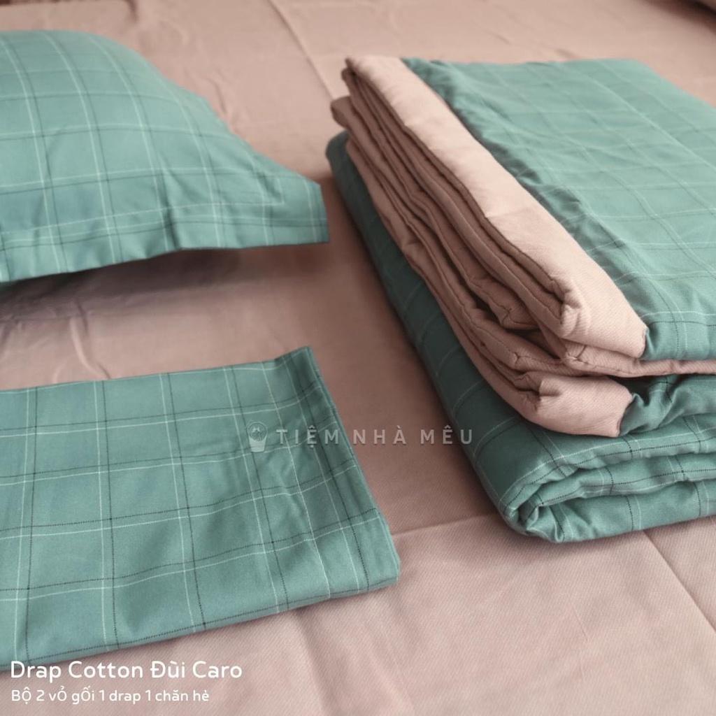Bộ Chăn Ga Gối Cotton Đũi m6/m8/2m - Full size Tiệm Nhà Mêu 2 Vỏ gối ,drap ,chăn chần Basic Kẻ Nhiều Mẫu