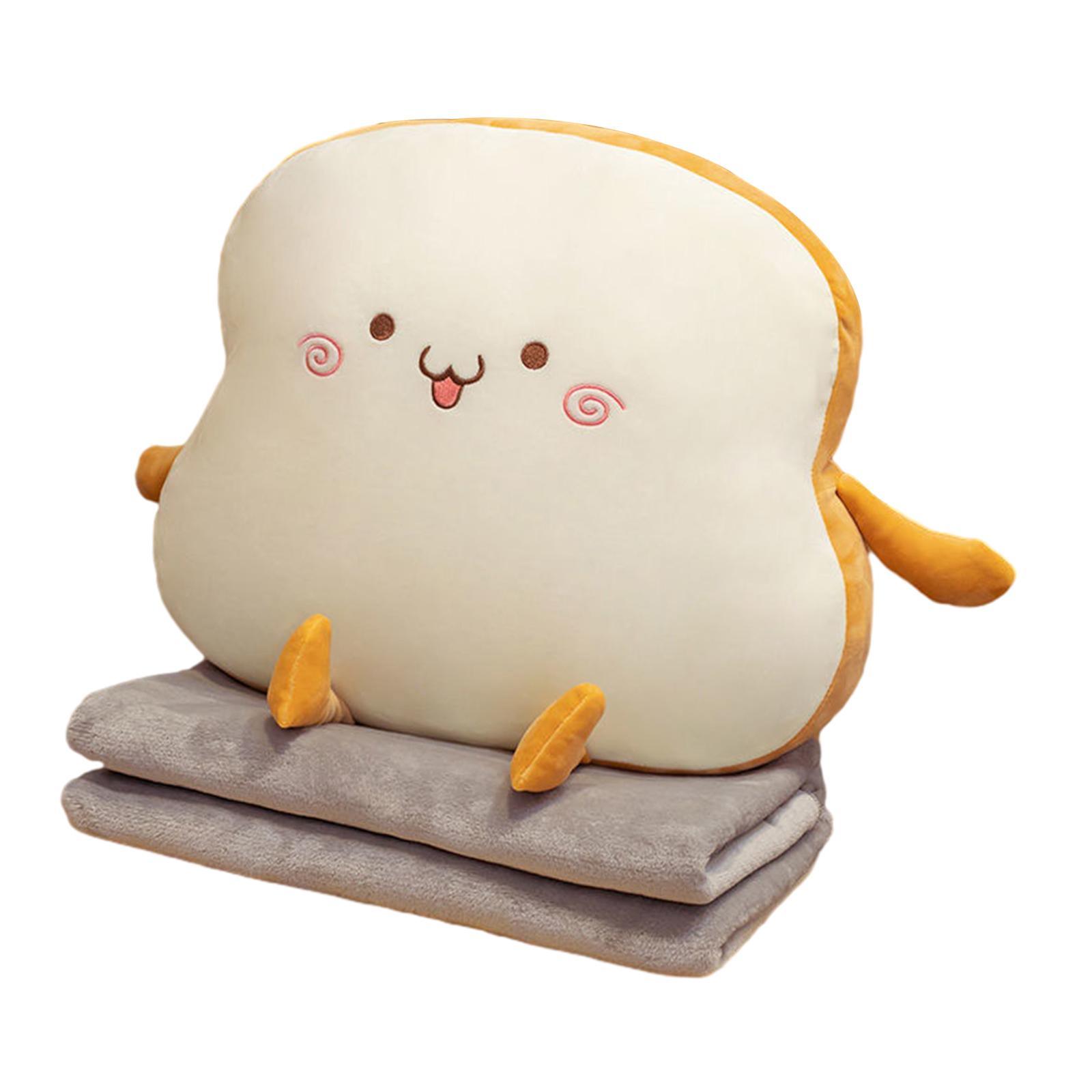 Bread Plush Pillow Stuffed Plush Toast Bed Pillow Adorable Soft Cushion Chair Pillow with Blanket for Office Bedroom Home Birthday Gifts