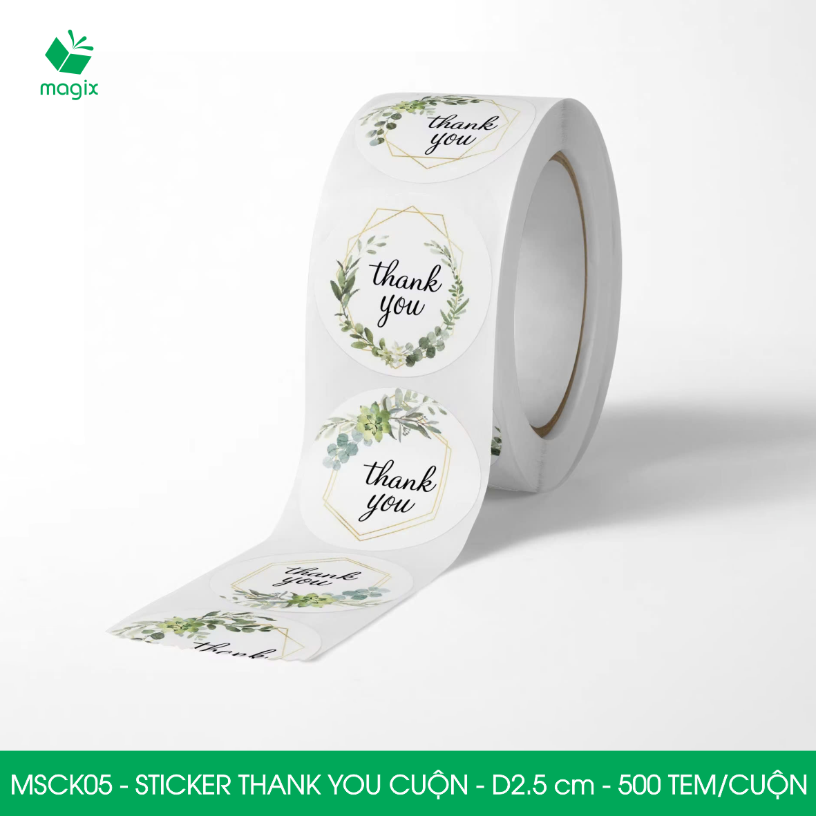 MSCK05 - D2.5 cm - Cuộn 500 sticker thank you tròn, nhãn dán thank you, tem dán cảm ơn