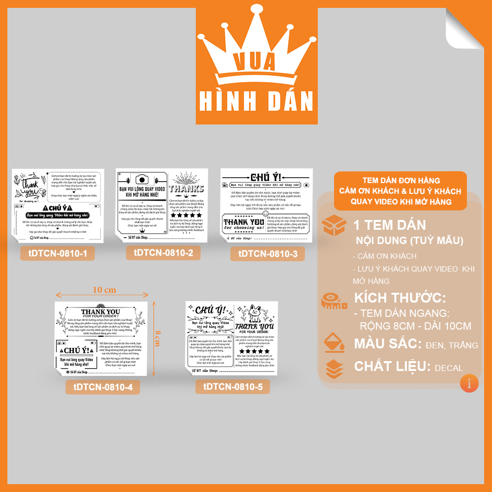 Set 50/100 tem dán cảm ơn khách và lưu ý quay video mở hàng - tem dán đơn hàng, kiện hàng dành cho shop