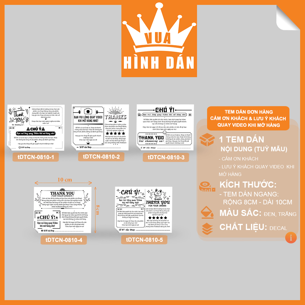 Hình ảnh Set 50/100 tem dán cảm ơn khách và lưu ý quay video mở hàng (8x10cm) (1.025) - tem dán đơn hàng, kiện hàng dành cho shop