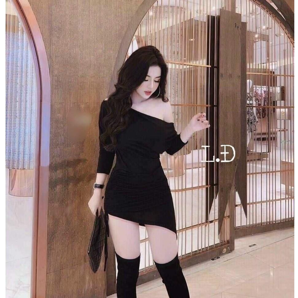 Đầm body tay dài lệch vai rút dây xịn xò