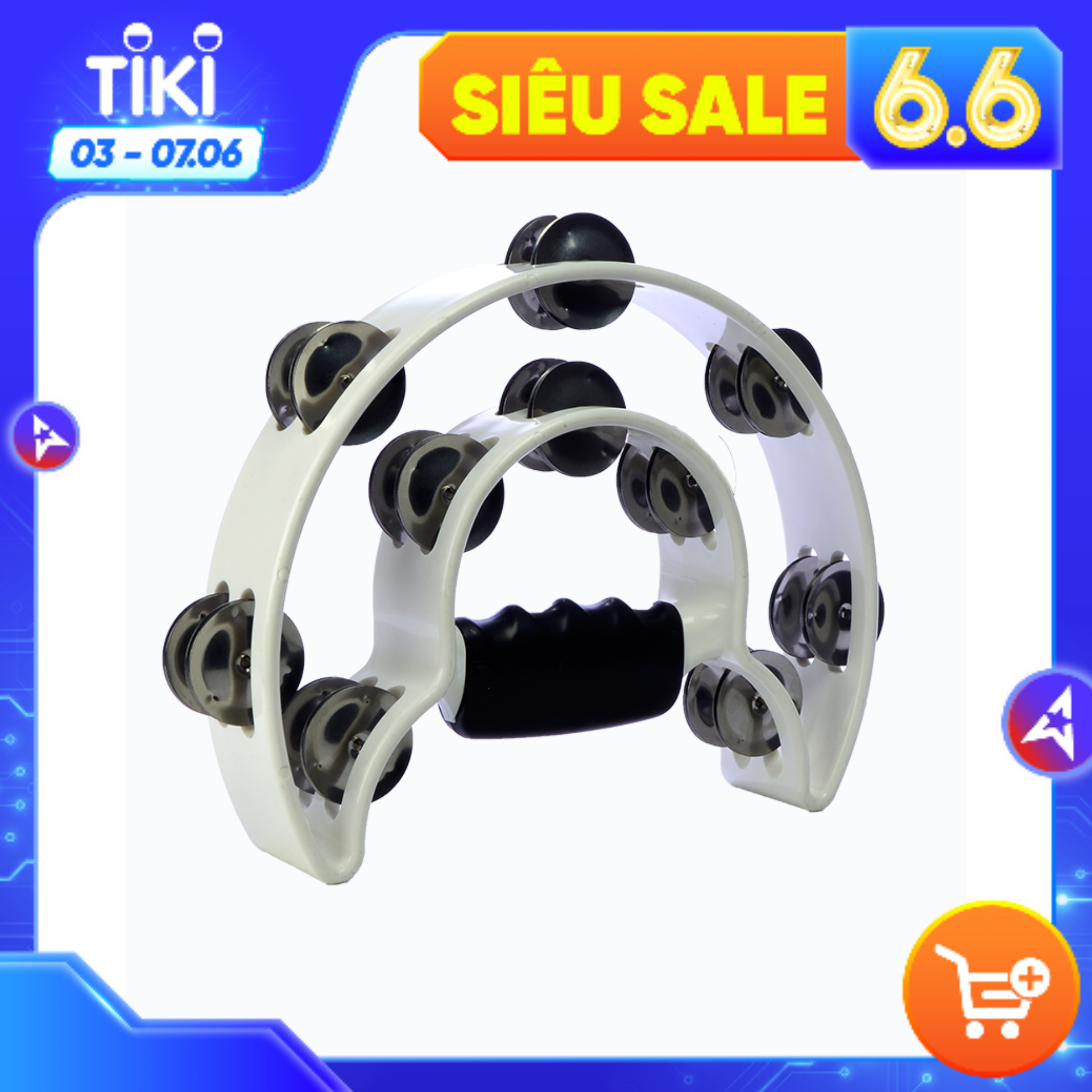 Trống Lắc, Trống Gõ Tambourine Loại Tròn - Khuyết Chất Liệu Nhựa Xi Inox Cao Cấp