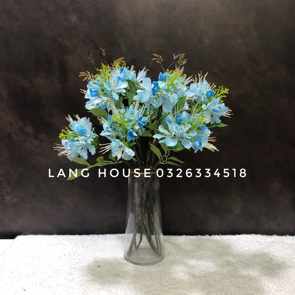 Hoa Giả Hoa Lụa - HOA KIM PHƯỢNG CAO CẤP 1 CÀNH 2 BÔNG - Dài 53cm