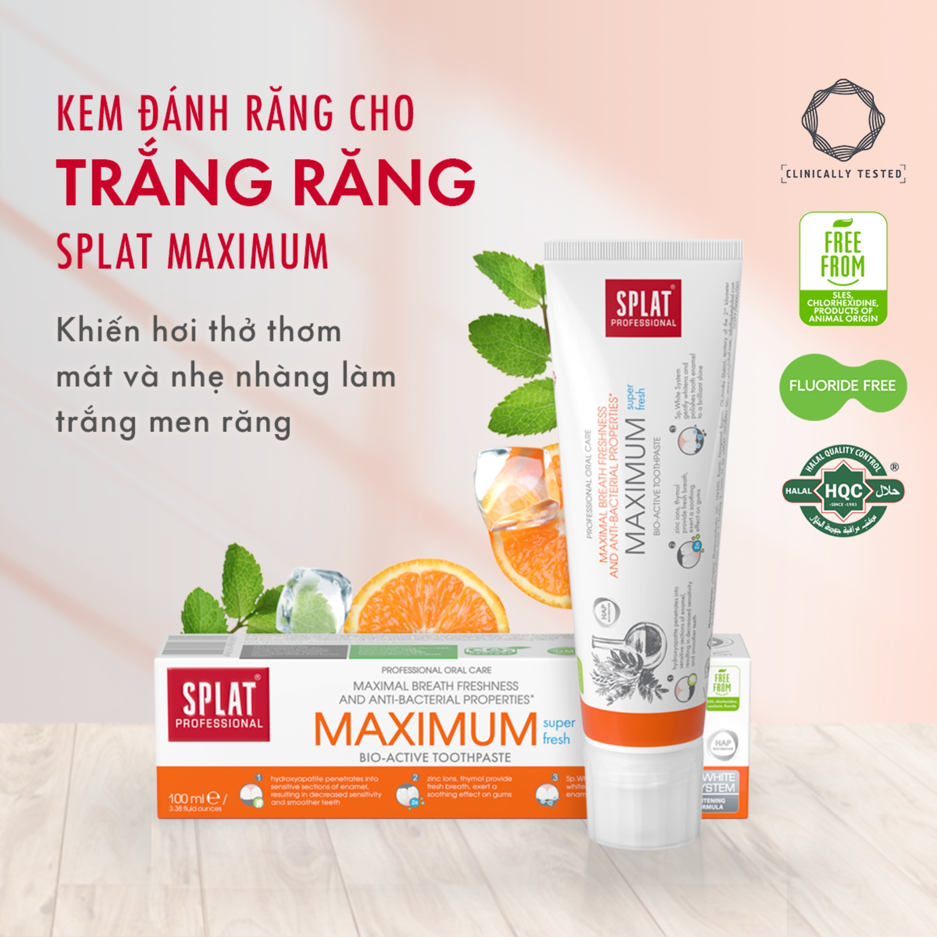 Kem Đánh Răng Làm Trắng Răng SPLAT White Plus Professional Giảm Vết Ố Vàng Trên Răng, Giữ Hơi Thở Thơm Mát 100ml