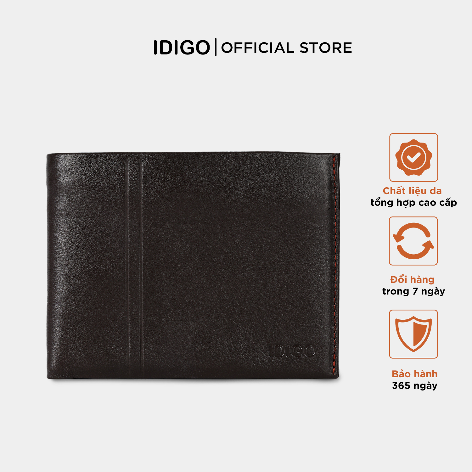 Ví nam da bò cầm tay chữ nhật hoạ tiết đường kẻ dọc IDIGO MW1 - 5059