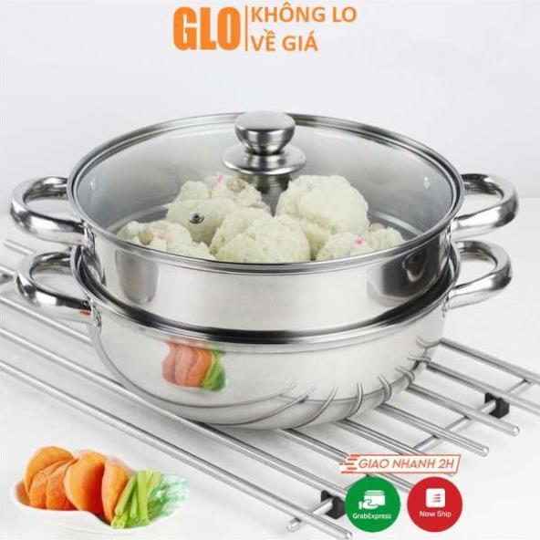 Nồi Hấp Xửng 2 Tầng Inox Mặt Kính Cao Cấp 28cm