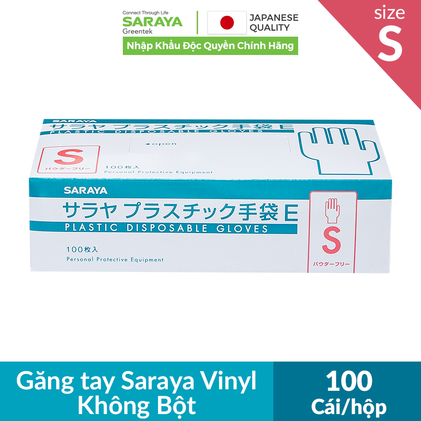 Găng tay Saraya Vinyl Không Bột dùng trong thực phẩm, vệ sinh, y tế, công nghiệp điện tử - 100 Cái/hộp