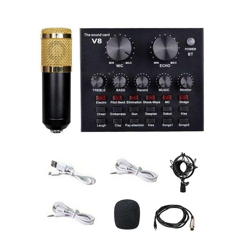 Combo thu âm tại nhà Soundcard V8, Micro BM900 Woaichang - Chuyên dùng livestream, thu âm, karaoke online - Kết nối được cả smartphone và máy tính - Đầy đủ phụ kiện, giá cực rẻ - Hàng nhập khẩu