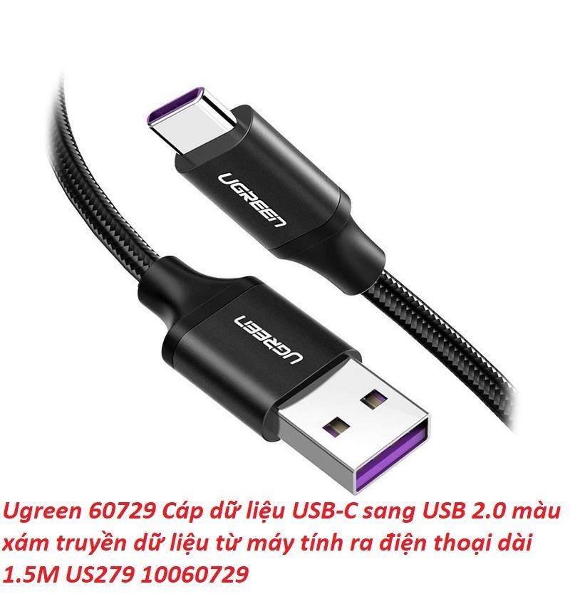 Ugreen UG60729US279TK 1.5M 5a qc3.0 USB A sang type C 2.0 màu đen cáp sạc và truyền dữ liệu từ máy tính ra điện thoại - HÀNG CHÍNH HÃNG