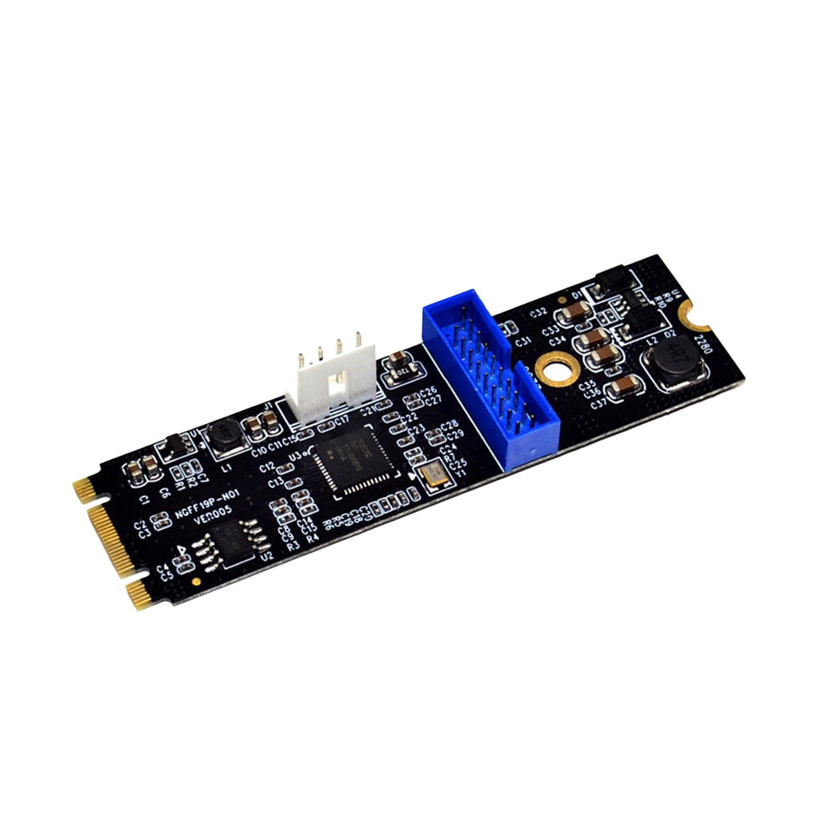 M.2 to USB 3.0 Front 19 Pin Adapter Card Expansion Card 2 Ports USB 3.0 Transfer Card Converter for Desktop Motherboard Computer