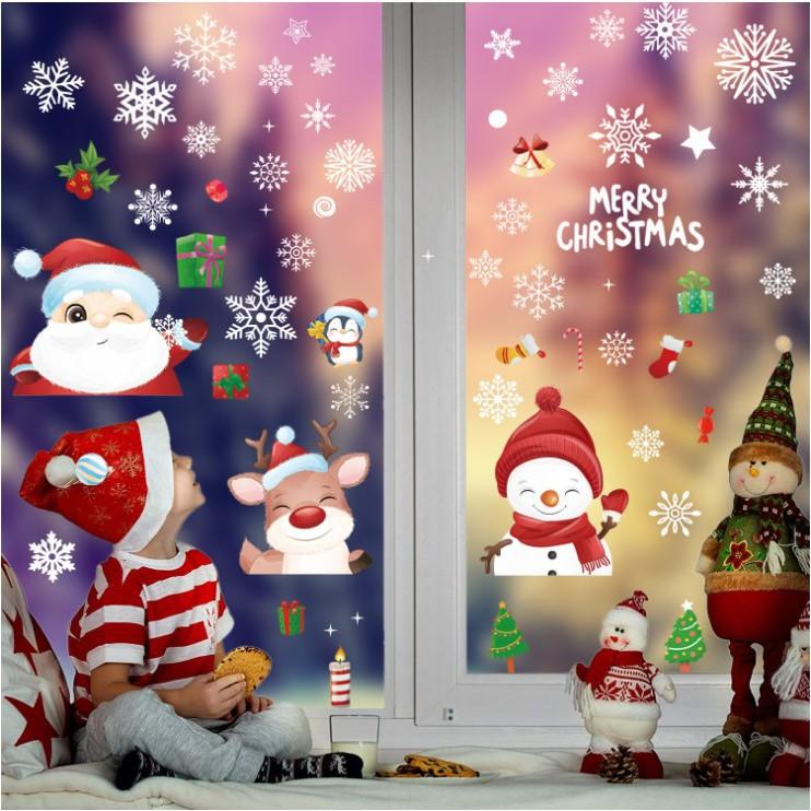 Decal trang trí giáng sinh Noel và các bạn nhỏ và bông tuyết