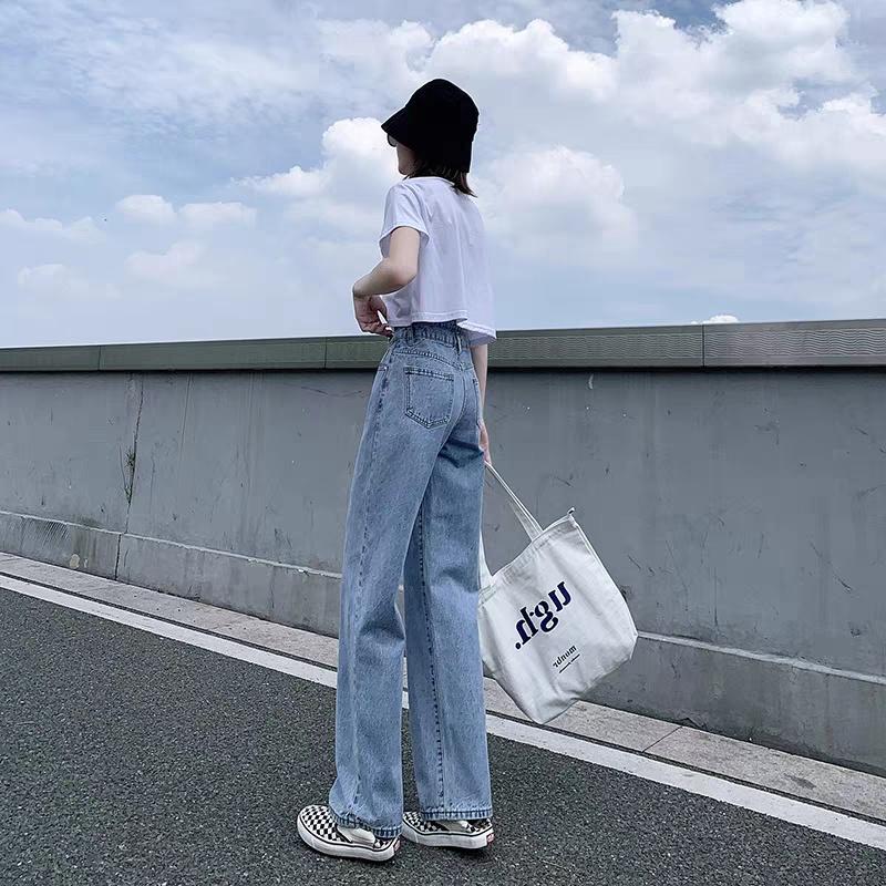Quần jean ống rộng nữ dáng xuống form dài, lưng siêu cao 2 nút rách tua 2 bên đùi mẫu mới thuydieushop96