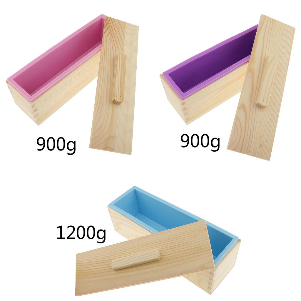 2Pcs/Set Rectangle Silicone Soap Mold Wooden Box &amp; Wire Soap Cutter Slicer