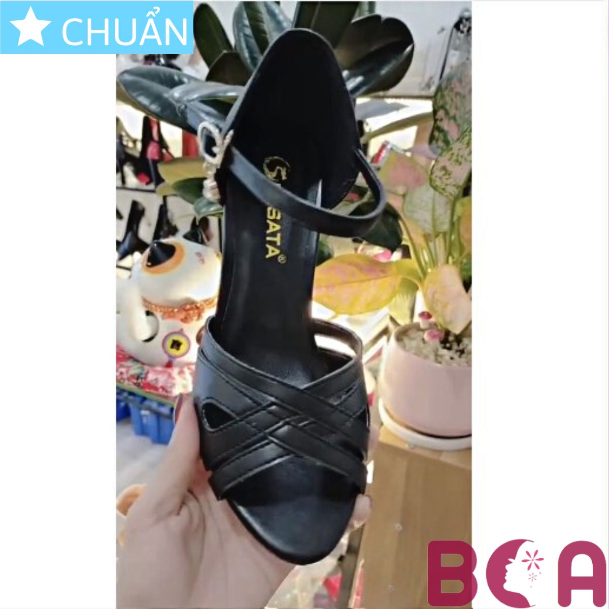 Giày cao gót nữ 7p RO418 ROSATA tại BCASHOP hở mũi, kiểu SANDAL đan từ nhiều sợi nhỏ rất tôn dáng chân - màu đen