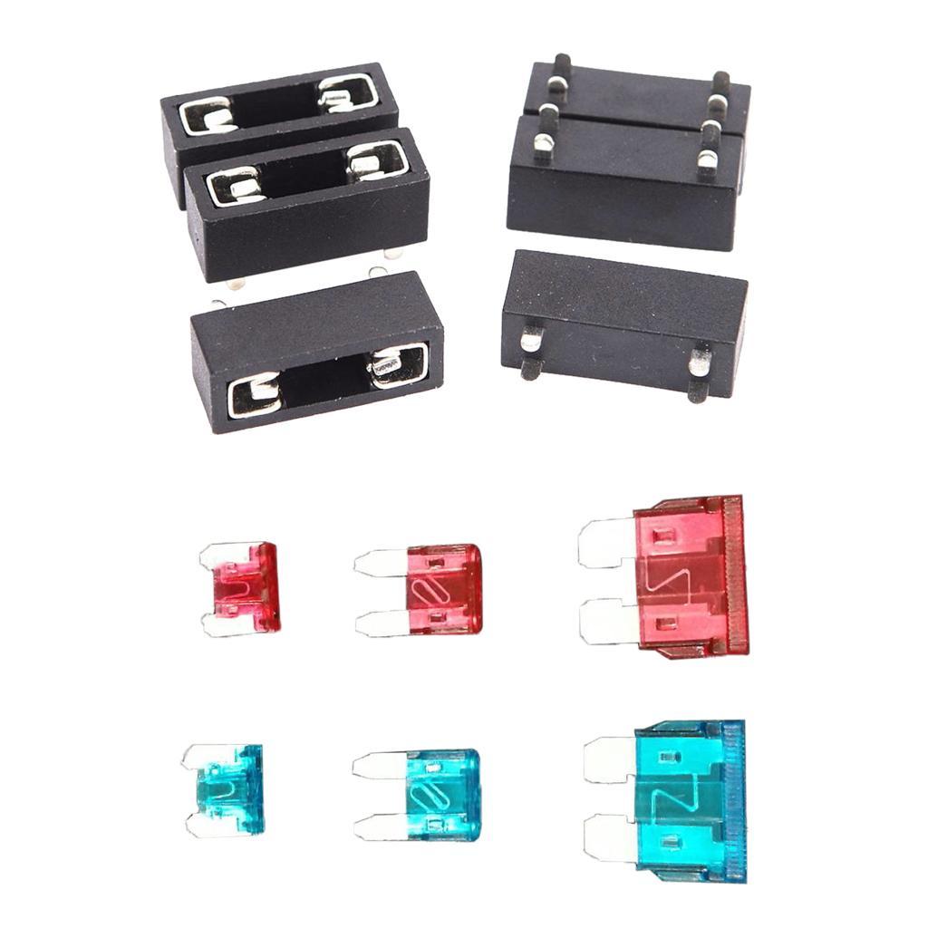 4x6 Set PCB Mount Mini Small Medium Universal Car Fuse Holder + Blade Fuses