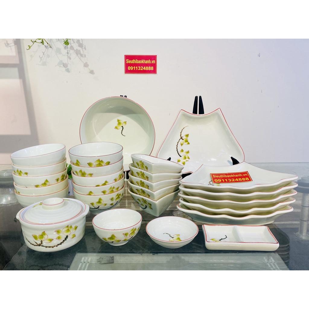 Set đồ ăn men kem vẽ sen xuất xứ Bát Tràng