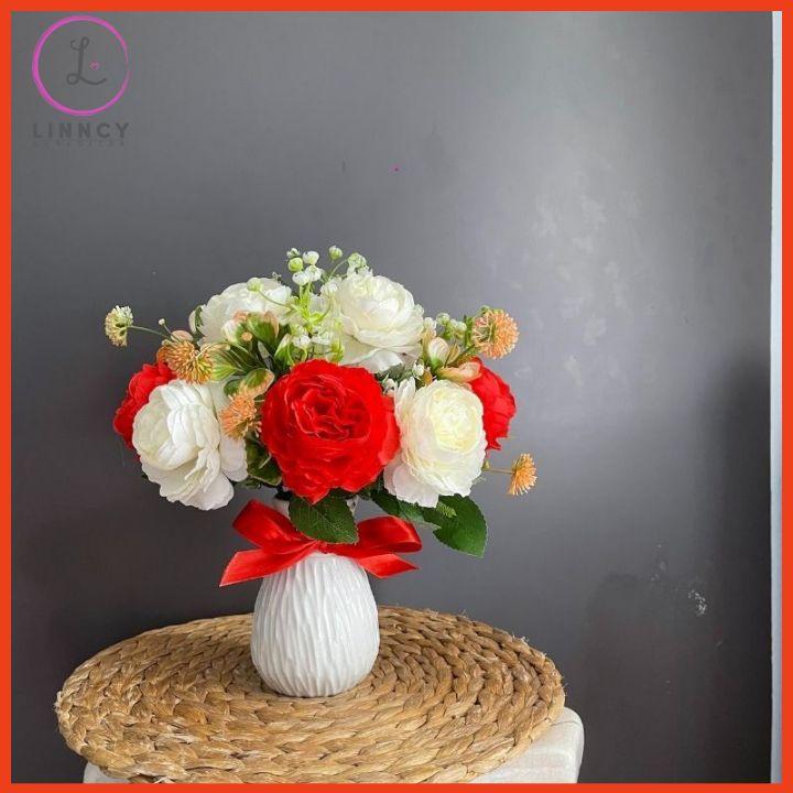 Lọ Hoa Hồng Trà Bình Hoa Decor Bàn Kệ Tủ Giá Sách