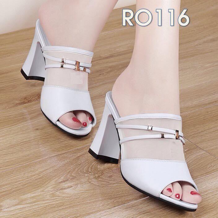 Dép da phối lưới cao gót ROSATA RO116 8p - MÀU TRẮNG - HÀNG VIỆT NAM CHẤT LƯỢNG QUỐC TẾ