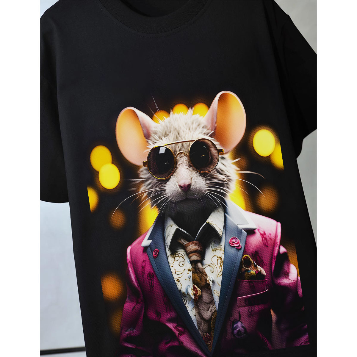 Áo thun nam cổ tròn tay ngắn TeeSett big size cotton màu đen in hình chuột graphic design
