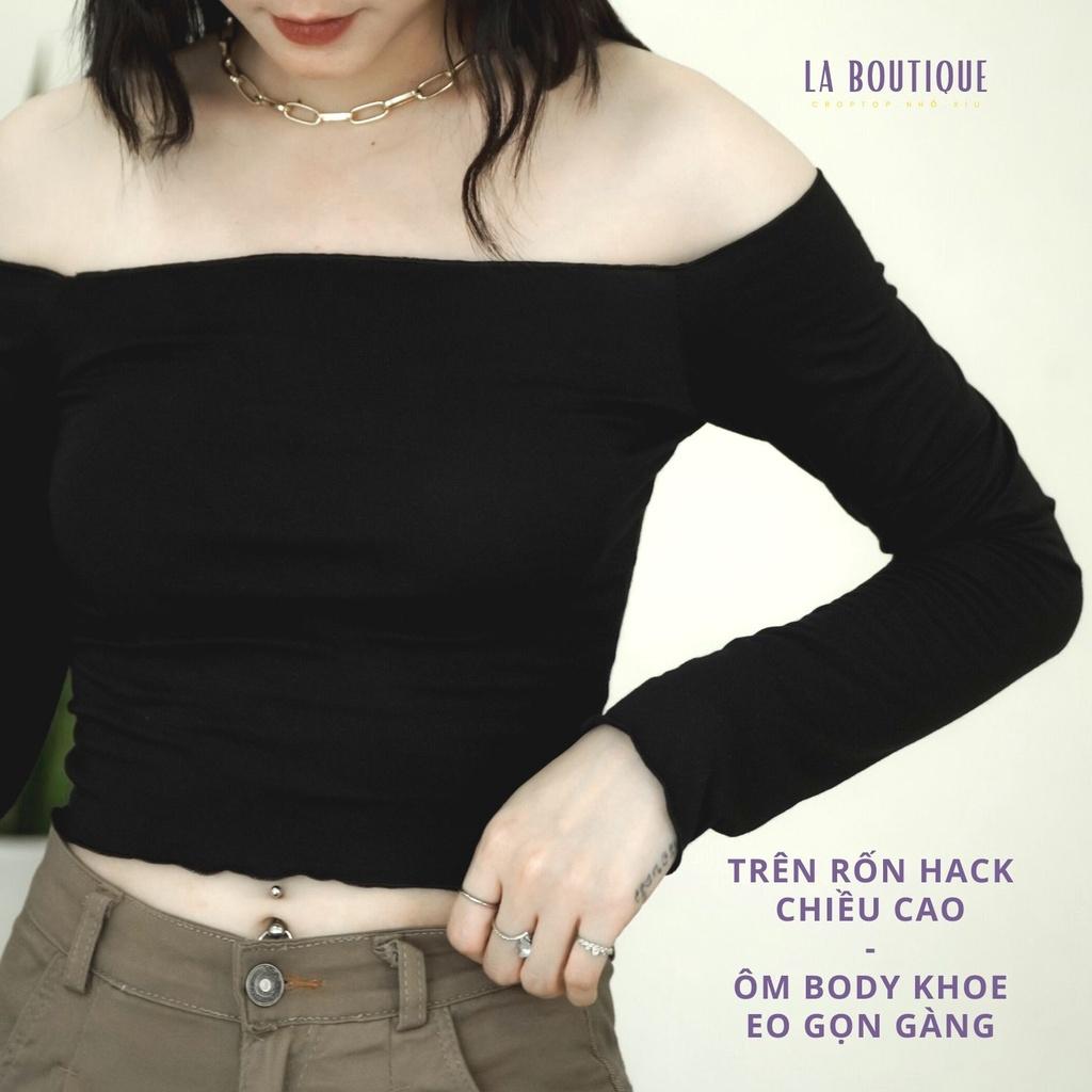 Hình ảnh Áo croptop nữ La Boutique trễ vai tay dài freesize thun co giãn 4 chiều, phù hợp đi chơi dạo phố nhẹ nhàng