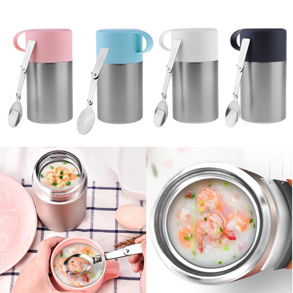 Food Jar Vacuum Insulated Food Storage Container with Folding Spoon 304 Stainless Steel Leak Proof