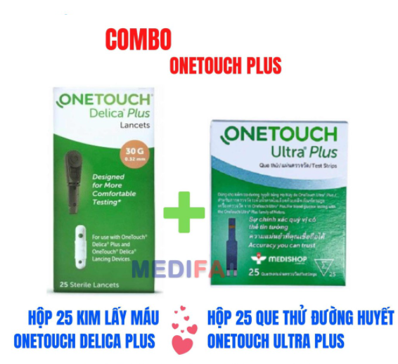 Combo 25 que thử đường huyết One Touch Ultra Plus và 25 kim lấy máu One Touch Delica Plus