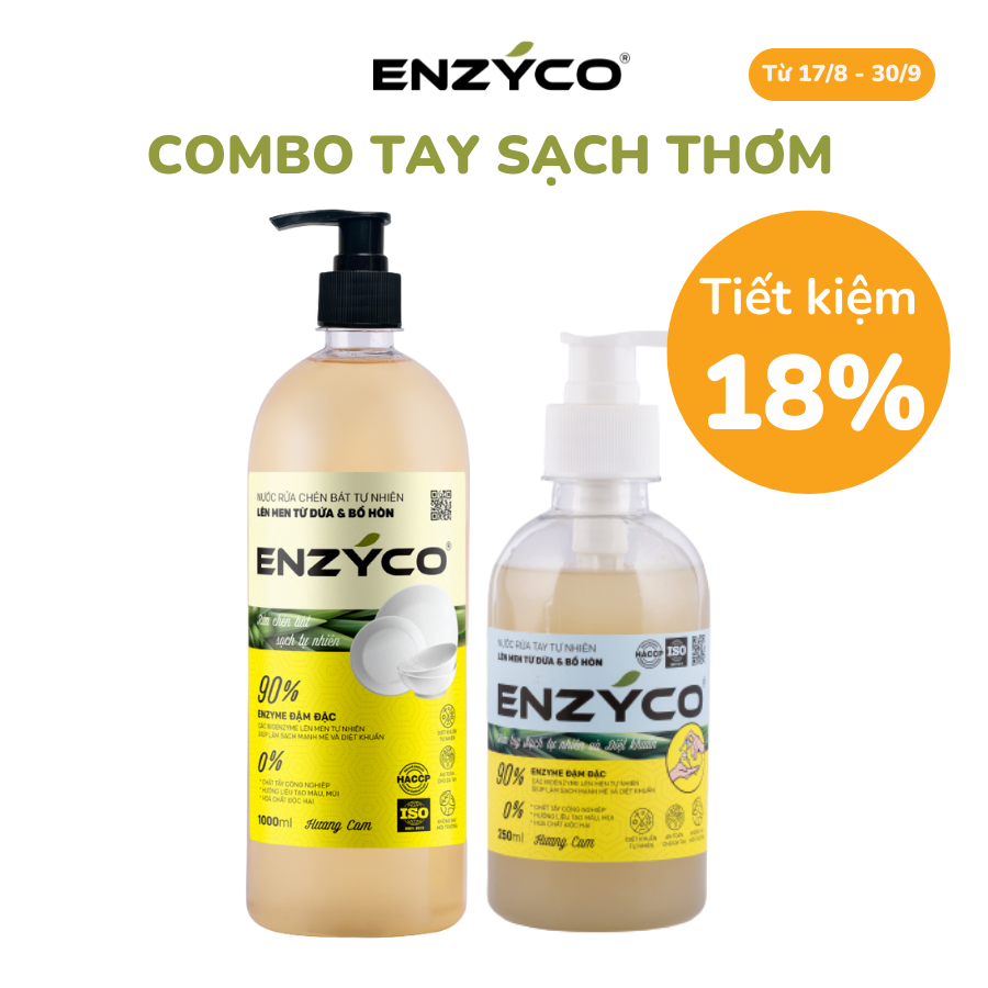 Combo Nước Rửa Tay Và Nước Rửa Chén Sinh Học ENZYCO Làm Sạch Tự Nhiên 90% Enzyme Đậm Đặc