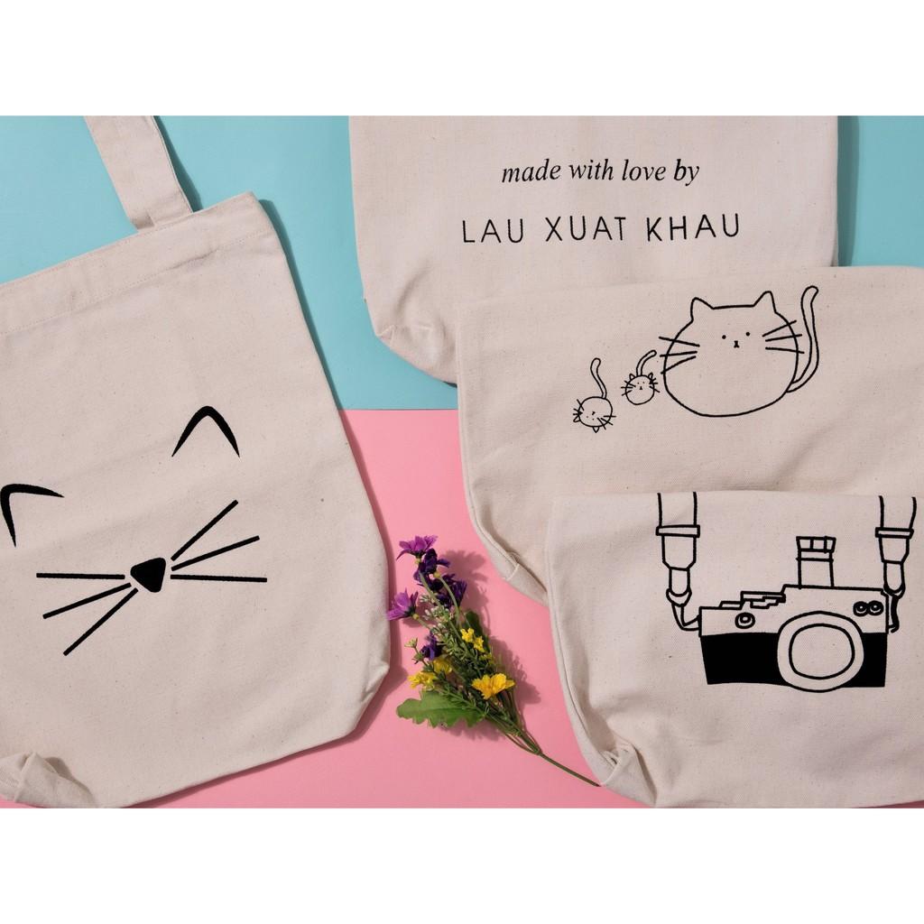 Túi tote vải canvas mềm in hình hoạ tiết