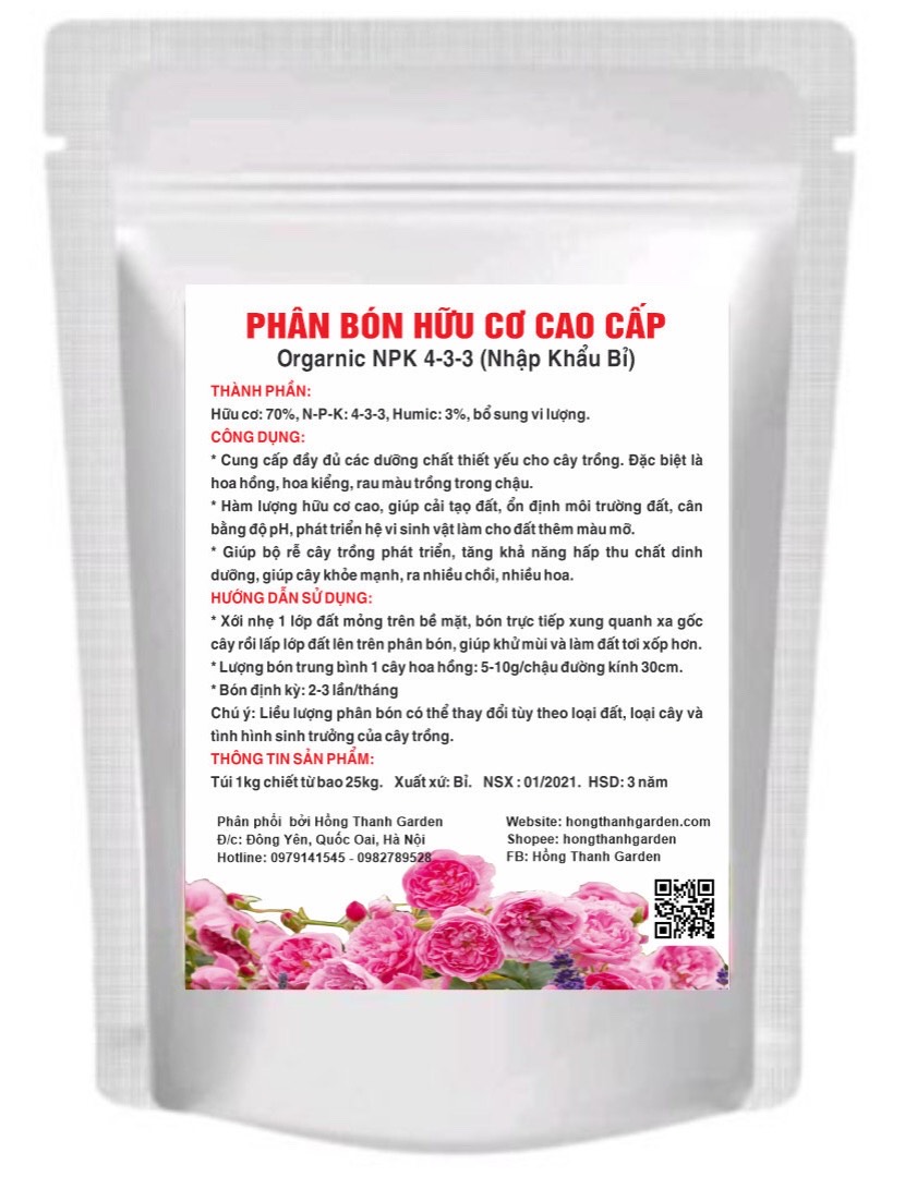 Phân Bón Hữu Cơ Khoáng Cao Cấp + Humic và vi lượng, chuyên dùng cho hoa Hồng, hoa cây cảnh, Rau Sạch Nhập Khẩu Bỉ (Gói 1kg)