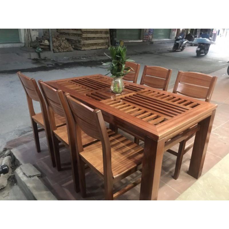 Bộ Bàn Ăn Nan Triện, Ghế 7 Nan Gỗ Xoan Đào