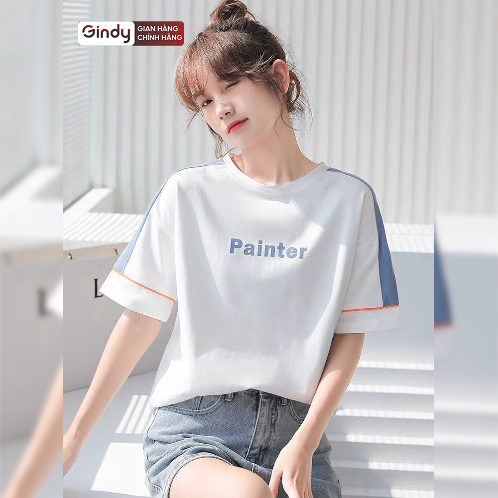 Áo thun nữ tay lỡ form rộng PAINTER phông chất cotton mát, co giãn unisex local brand GINDY A6171