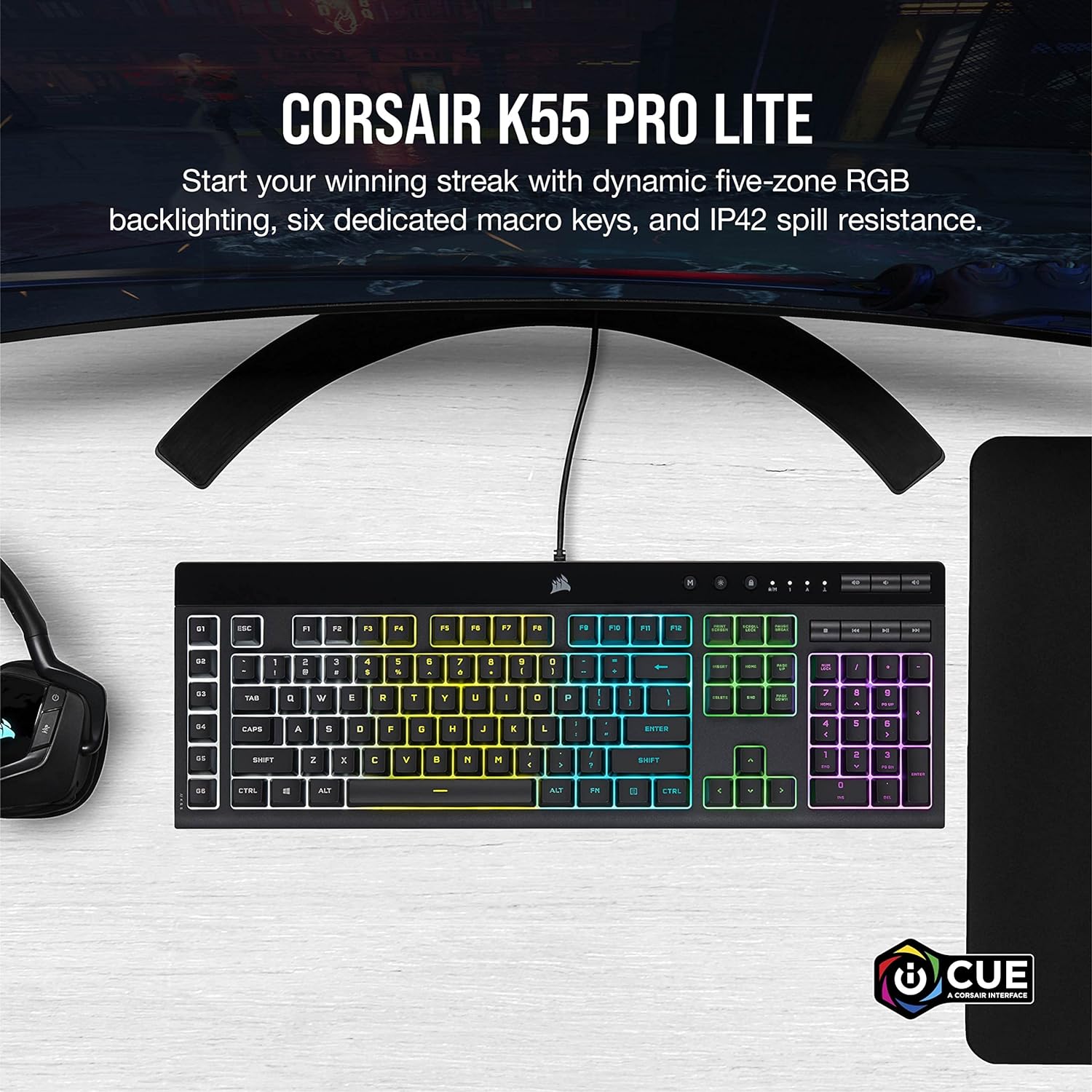 Bàn phím có dây Corsair K55 Pro Lite RGB - Hàng chính hãng