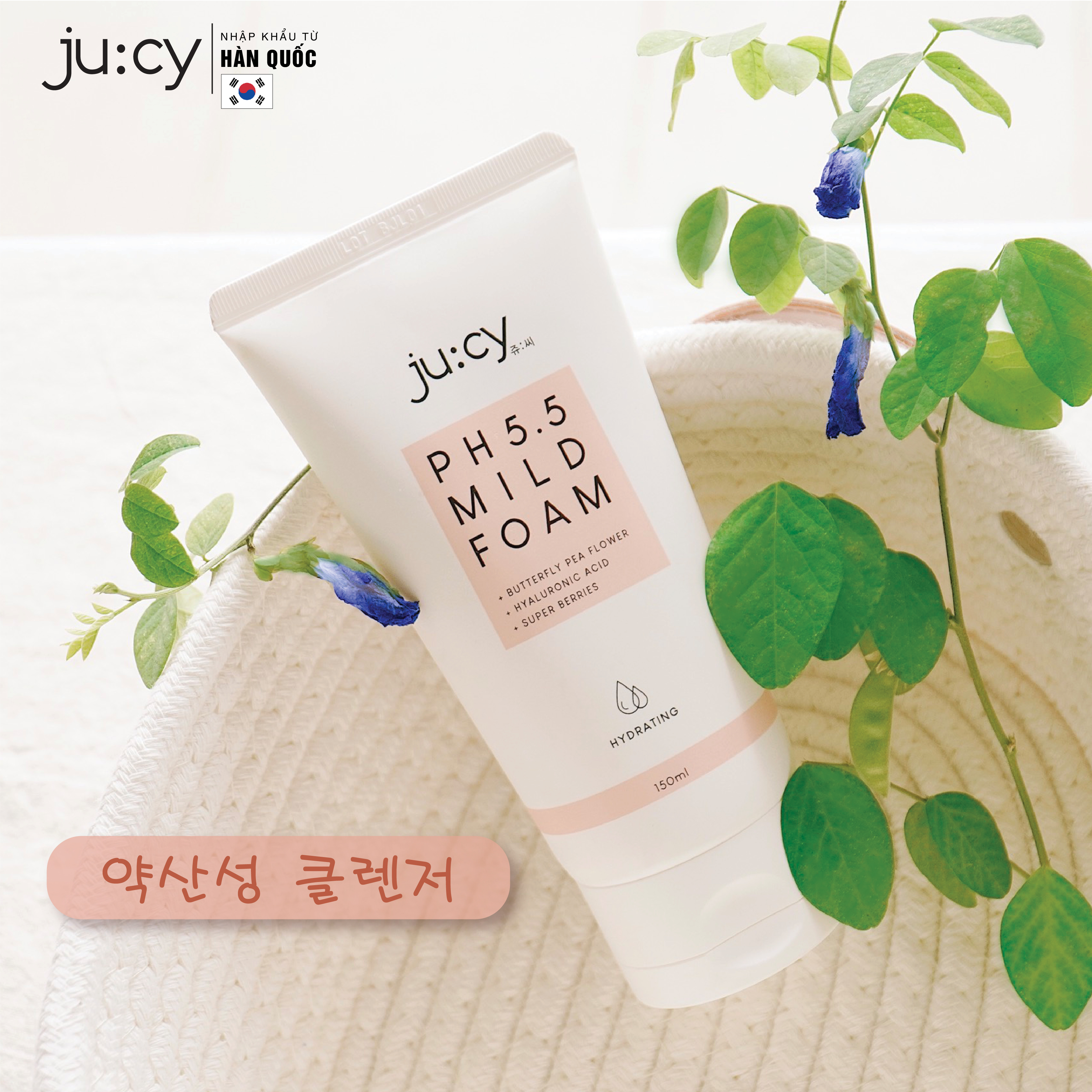 Sữa rửa mặt cấp ẩm và dưỡng trắng chuyên sâu Hàn Quốc JU:CY PH5.5 MILD FOAM 150ml