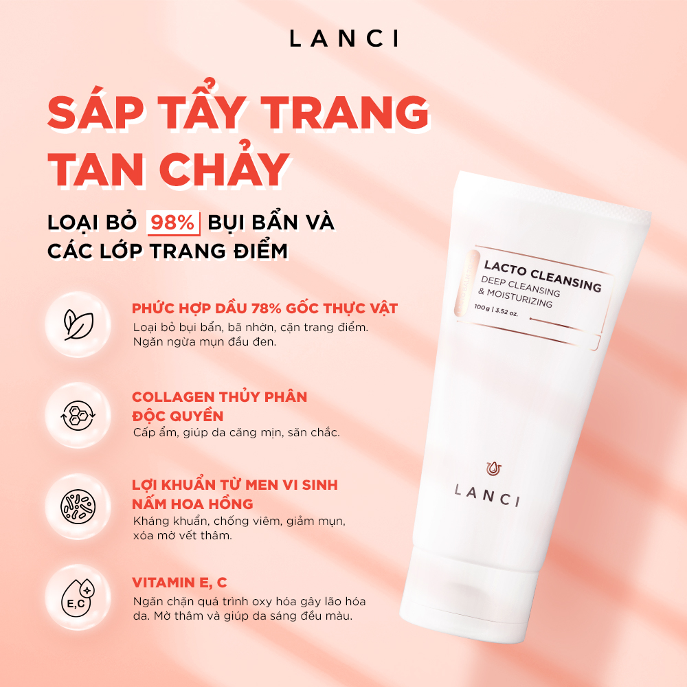 Combo Làm Sạch Chuyên Sâu LANCI Sạch Mướt (Sáp Tẩy Trang 100g + Sữa Rửa Mặt 100g)