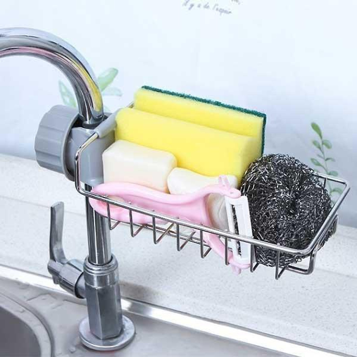 Giá inox để giẻ rửa bát, kệ gắn vòi rửa chén