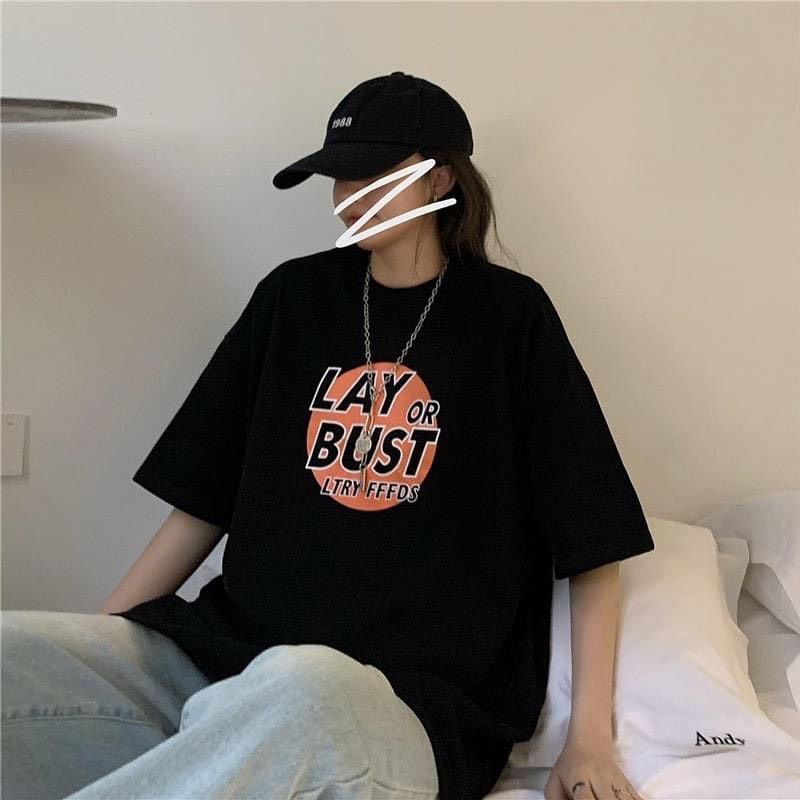 Hình ảnh Áo Thun Nữ Tay Lỡ - Áo Phông Nam Nữ Form Rộng Freesize Ulzzang Vải Chất Cotton Mịn Mát Kita Unisex - Mẫu LAY OR BUST