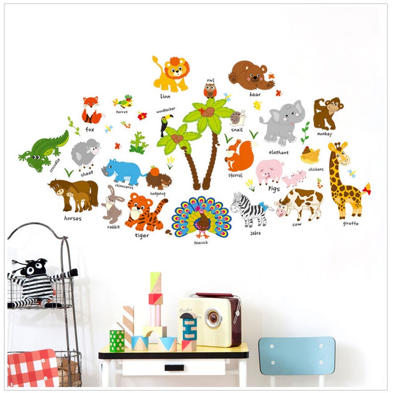 Decal trang dán tường vườn thú tiếng anh 3 AmyShop (68 x 126 cm)