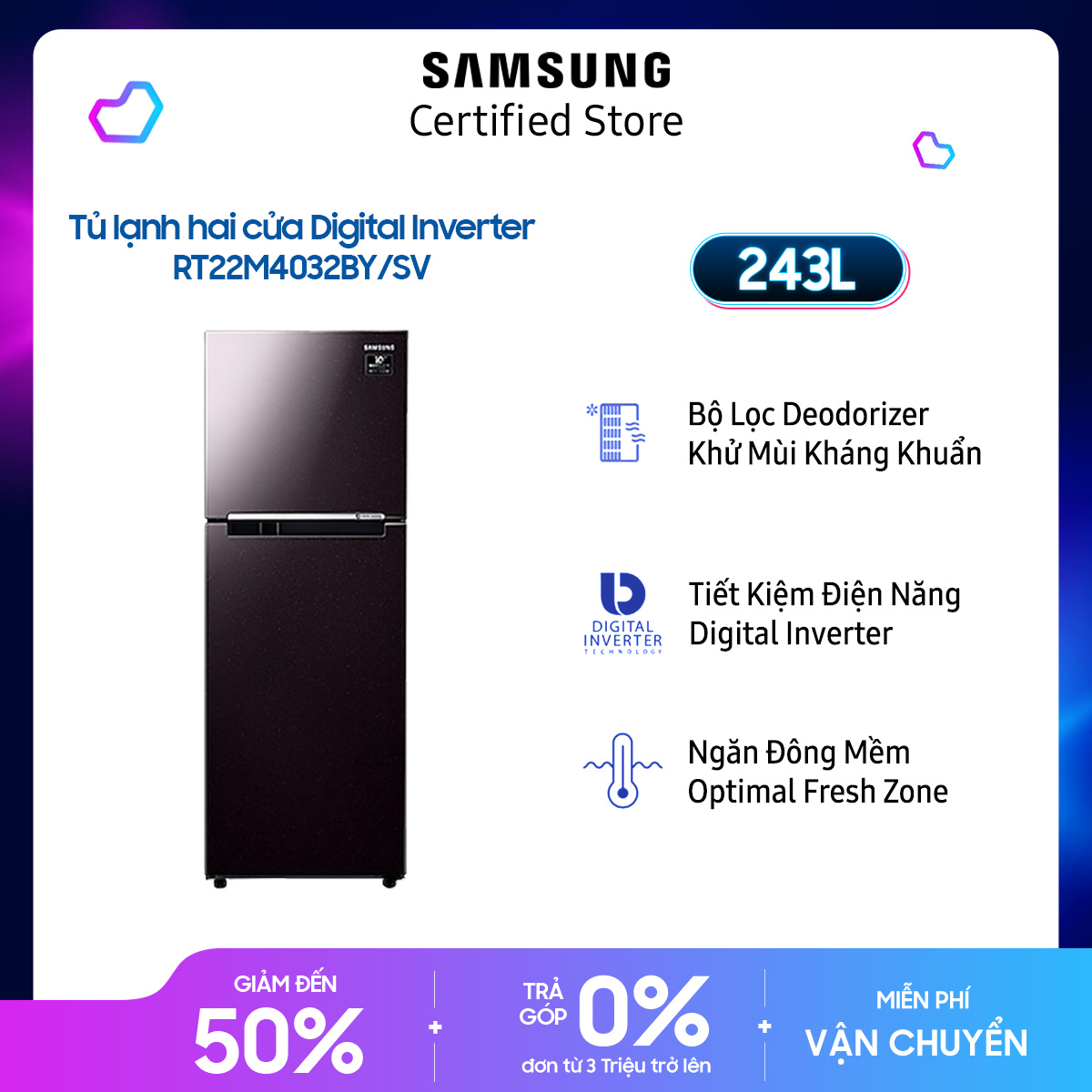 Tủ lạnh hai cửa Digital Inverter 243L - Hàng chính hãng