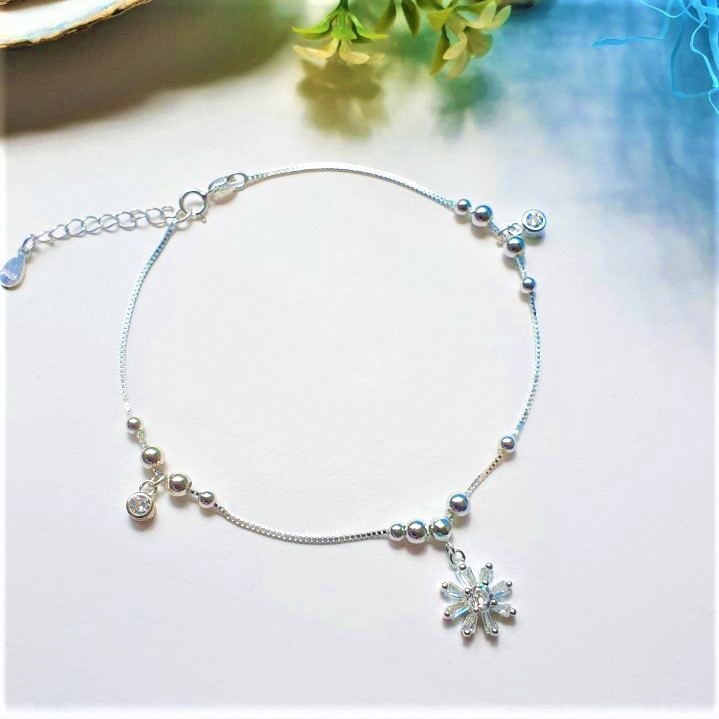 LẮC CHÂN BẠC NgọcHY - Lắc Chân Hoa Bagget Đá CZ sang trọng