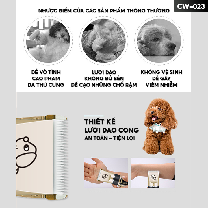 Tông Đơ Cắt Lông Chó Mèo Bộ Đầy Đủ Phụ Kiện Có Đủ Kích Thước Từ 3-12mm CW-023