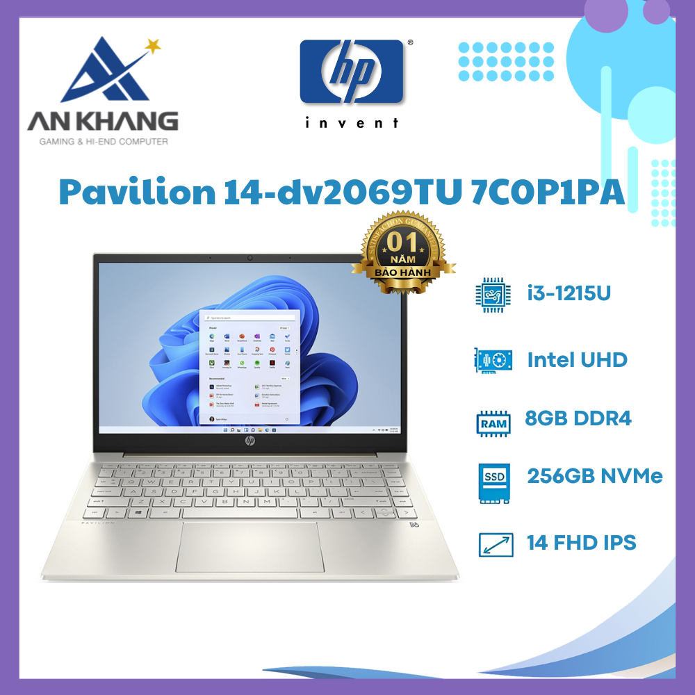 Laptop HP Pavilion 14-dv2069TU 7C0P1PA (Core i3-1215U | 8GB | 256GB | UHD Graphics | 14 inch FHD | Windows 11 | Warm Gold) - Hàng Chính Hãng - Bảo Hành 12 Tháng