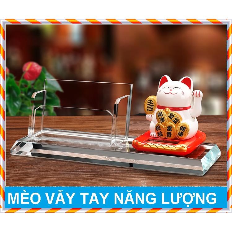 KỆ ĐỰNG NAME CARD DANH THIẾP MÈO VẪY TAY DÙNG NĂNG LƯỢNG MẶT TRỜI TUYỆT ĐẸP